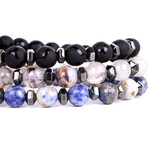 Beaded Agate + Sodalite + Onyx + Hematite Bracelet Set // Multicolor