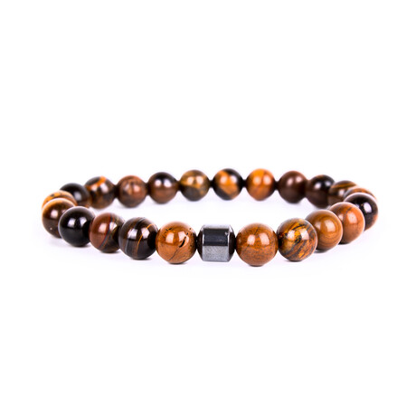 Beaded Tiger Eye + Hematite Bracelet // Brown + Gray