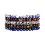 Beaded Sidakute + Agate + Ceyd + Tiger Eye + Lapis Lazuli Bracelet Set // Multicolor
