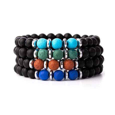 Beaded Lava Stone + Hematite + Onyx Bracelet // Multicolor