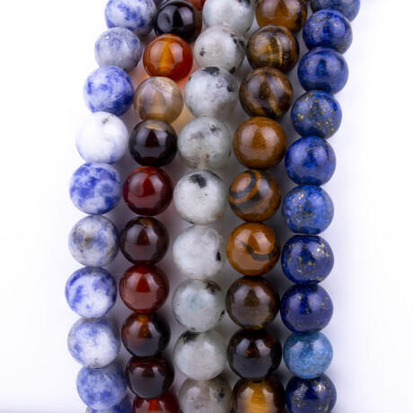 Beaded Sidakute + Agate + Ceyd + Tiger Eye + Lapis Lazuli Bracelet Set // Multicolor