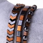 Beaded Hematite Bracelet Set // Brown