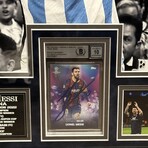 Lionel Messi // Autographed 2021 Topps Football Festival Steve Aoki UEFA Champions League Card + Framed Collage