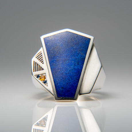 Genuine Lapis Lazuli Sterling Silver Men's Ring // Size 10.5