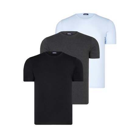 Set of 3 // Crewneck T-Shirts // Light Blue + Anthracite + Black (S)
