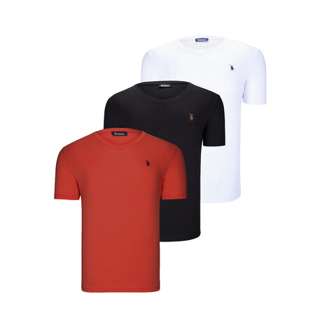 Set of 3 // V-Neck T-Shirts // White + Black + Terracota (S)