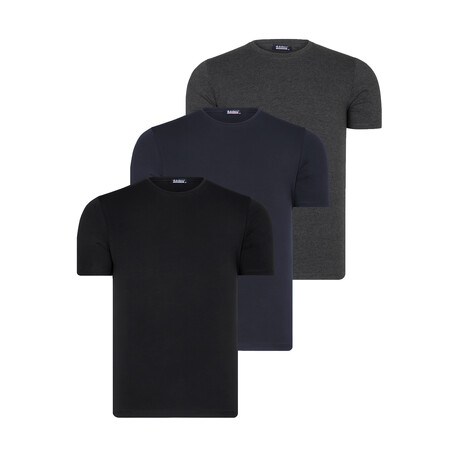 Set of 3 // Crewneck T-Shirts // Anthracite + Dark Blue + Black (S)