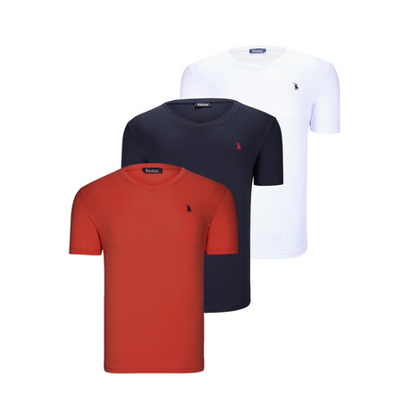 Set of 3 // V-Neck T-Shirts // White + Dark Blue + Terracota (3XL)