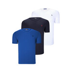Set of 3 // V-Neck T-Shirts // White + Dark Blue + Sax (S)