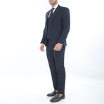 3-Piece Slim Fit Single Breasted 1 Button Suit Jacket Double Pocket w/4 Button Vest Suit // Navy (Euro: 50)