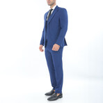 3-Piece Slim Fit Single Breasted 1 Button Suit Jacket w/4 Button Vest Suit // Blue (Euro: 50)