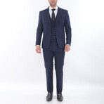 3-Piece Slim Fit Single Breasted 1 Button Suit Jacket Double Pocket w/4 Button Vest Suit // Navy (Euro: 46)