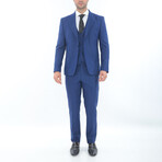 3-Piece Slim Fit Single Breasted 1 Button Suit Jacket w/4 Button Vest Suit // Blue (Euro: 58)