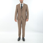 3-Piece Slim Fit Single Breasted 1 Button Suit Jacket w/4 Button Vest Suit  // Dark Beige (Euro: 44)