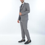 3-Piece Slim Fit Single Breasted 1 Button Suit Jacket w/4 Button Vest Suit // Light Gray (Euro: 50)