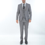 3-Piece Slim Fit Single Breasted 1 Button Suit Jacket w/4 Button Vest Suit // Light Gray (Euro: 44)