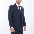 3-Piece Slim Fit Single Breasted 1 Button Suit Jacket Double Pocket w/4 Button Vest Suit // Navy (Euro: 52)