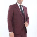 3-Piece Slim Fit Suit // Burgundy (Euro: 48)