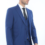 3-Piece Slim Fit Single Breasted 1 Button Suit Jacket w/4 Button Vest Suit // Blue (Euro: 46)