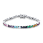 14K White Gold + Multicolor Stone Harmony Tennis Bracelet // 7" // New