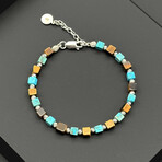 Men // Silver Plated Zinc + Square Bead Natural Stone Bracelet // Multicolor