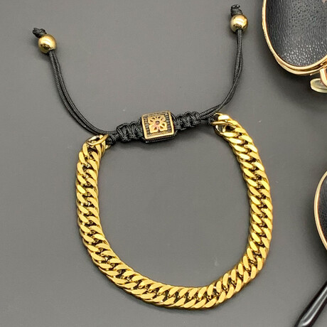 Men // Gold Plated Zinc + Rope Bracelet //  Gray
