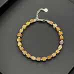 Men // Silver Plated Zinc + Square Bead Natural Stone Bracelet // Yellow