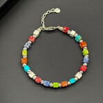 Men // Silver Plated Zinc + Natural Stone Bracelet // Multicolor