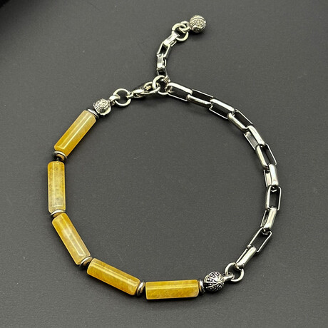 Men // Silver Plated Zinc + Calcite Bracelet // Yellow