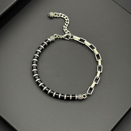 Men // Silver Plated Zinc + Varisite Bracelet // Black