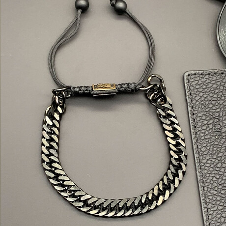 Men // Dark Silver Plated Zinc + Rope Bracelet // Gray