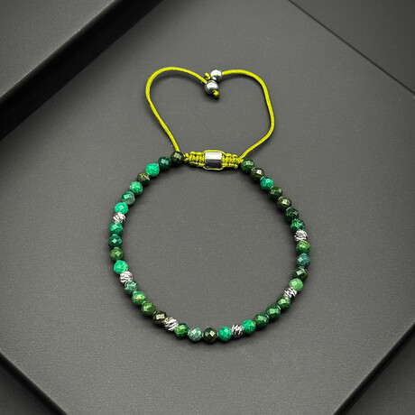 Men // Silver Plated Zinc + Natural Stone Mix + Rope Bracelet // Green