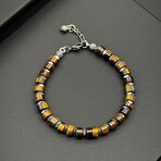 Men // Silver Plated Zinc + Tiger Eye Bracelet // Style 1 // Yellow