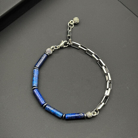 Men // Silver Plated Zinc + Lapis Lazuli Bracelet // Blue