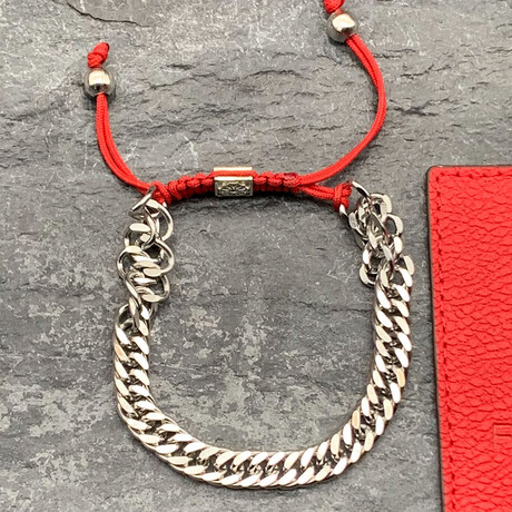Men // Silver Plated Zinc + Rope Bracelet // Red