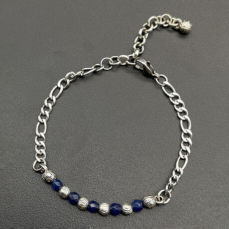 Men // Silver Plated Zinc + Lapis Lazuli Bracelet // White + Blue