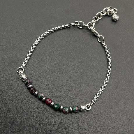 Men // Silver Plated Zinc + Jade Bracelet // Multicolor