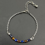 Men // Silver Plated Zinc + Tiger Eye + Lapis Lazuli Bracelet // Multicolor