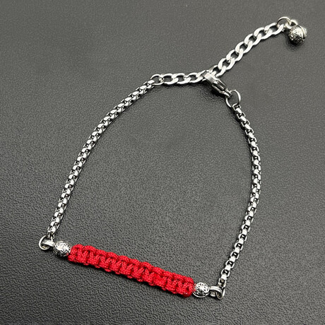Men // Silver Plated Zinc Bracelet // Red