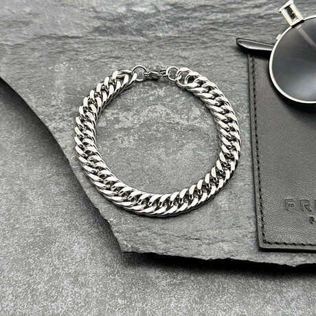 Men // Chained Plated Zinc Bracelet  // Silver