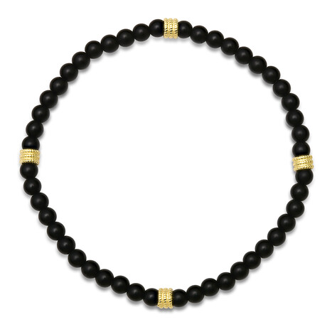 Double Beaded Bracelet // Black Lava Beads w/ 14K Gold Plated Sterling Silver Accents