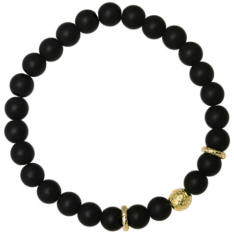 Beaded Bracelet // Black Lava Beads w/ 14K Gold Plated Sterling Silver Accents