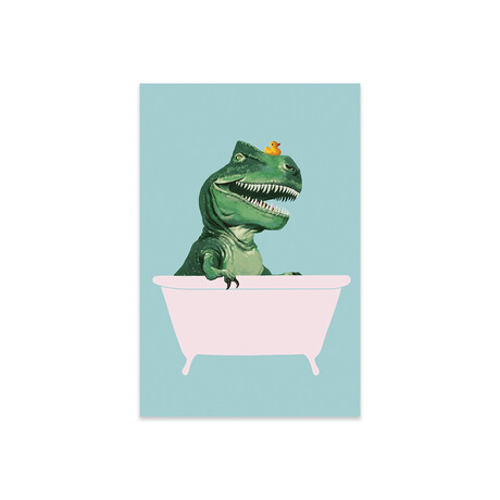Playful T Rex In Bathtub In Green by Big Nose Work (16"H x 24"W x 0.25"D)