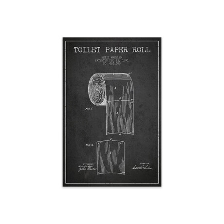 Toilet Paper Charcoal Patent Blueprint by Aged Pixel (16"H x 24"W x 0.25"D)