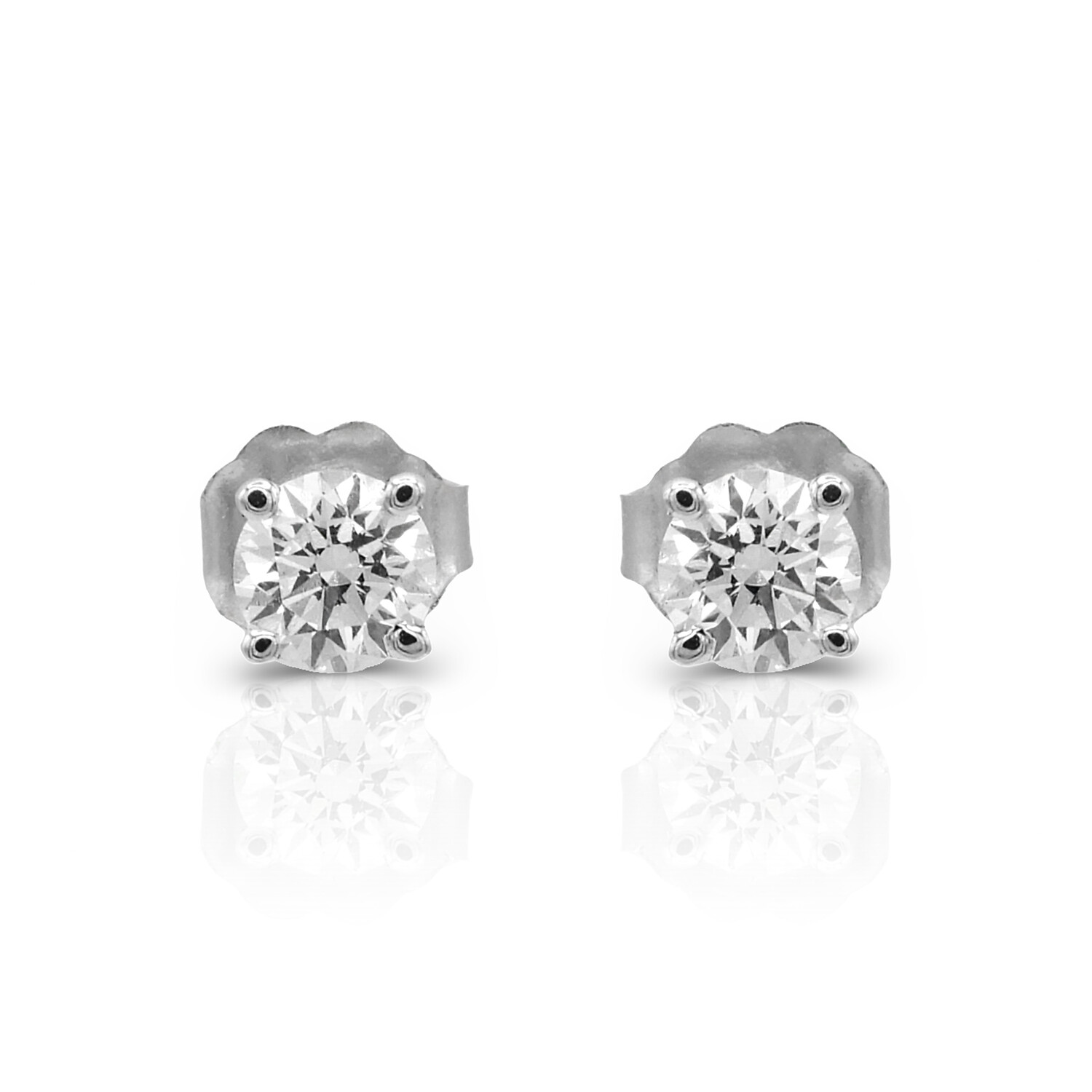 14K White Gold Diamond Stud Earrings I // New - Diamond Earrings ...