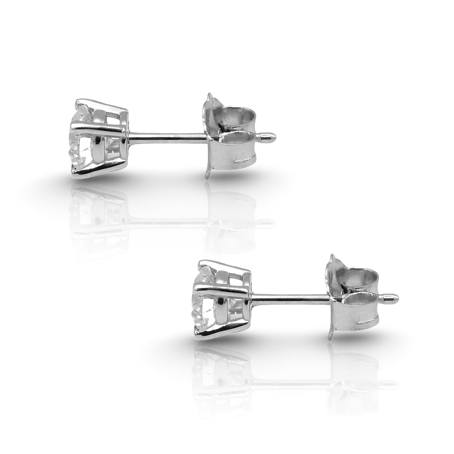 14K White Gold Diamond Stud Earrings I // New - Diamond Earrings ...