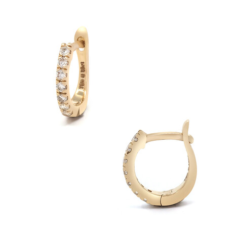 18K Yellow Gold Diamond Small Hoop Earrings // New