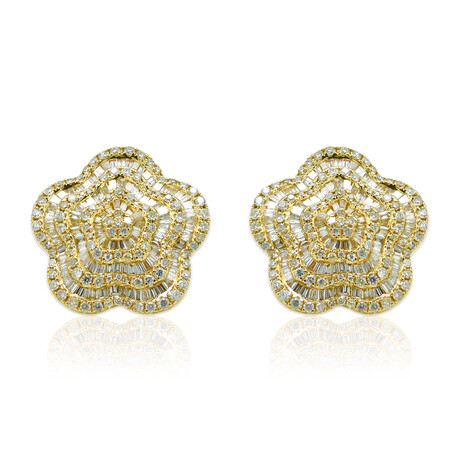 14K Yellow Gold Diamond Earrings // New