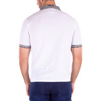 Greek Key Collar & Trim Solid White Polo Shirt // White (L)