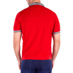 Greek Key Collar & Trim Solid Red Polo Shirt // Red (3XL)